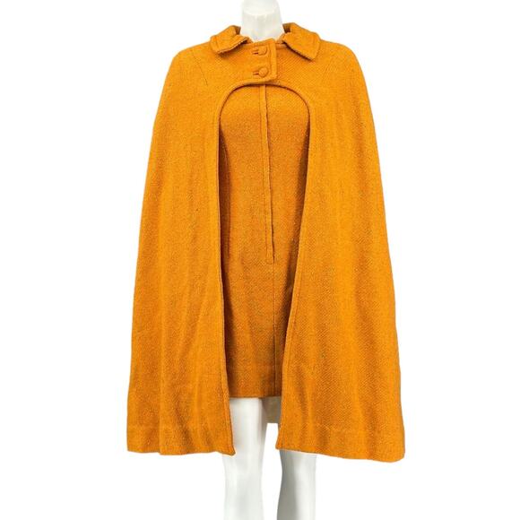 Vintage Handmade Walter Reddick Woven Orange Cape Dress Small Elegant Regency